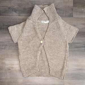 ZARA Taupe Short-Sleeve Knit Cardigan